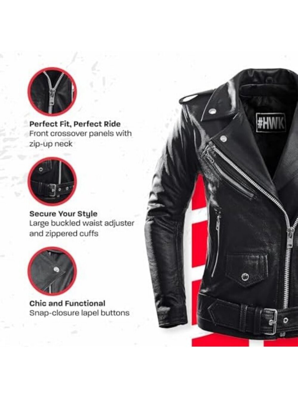 Genuine Leather Motorcycle Jacket for Women | Weather & Water Resistant Riding - Picture 3 of 6